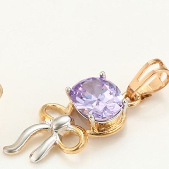 Lavender Oval Shape Stone, Ribbon Earring and Pendant (without chain) Set - Picture 3 of 6